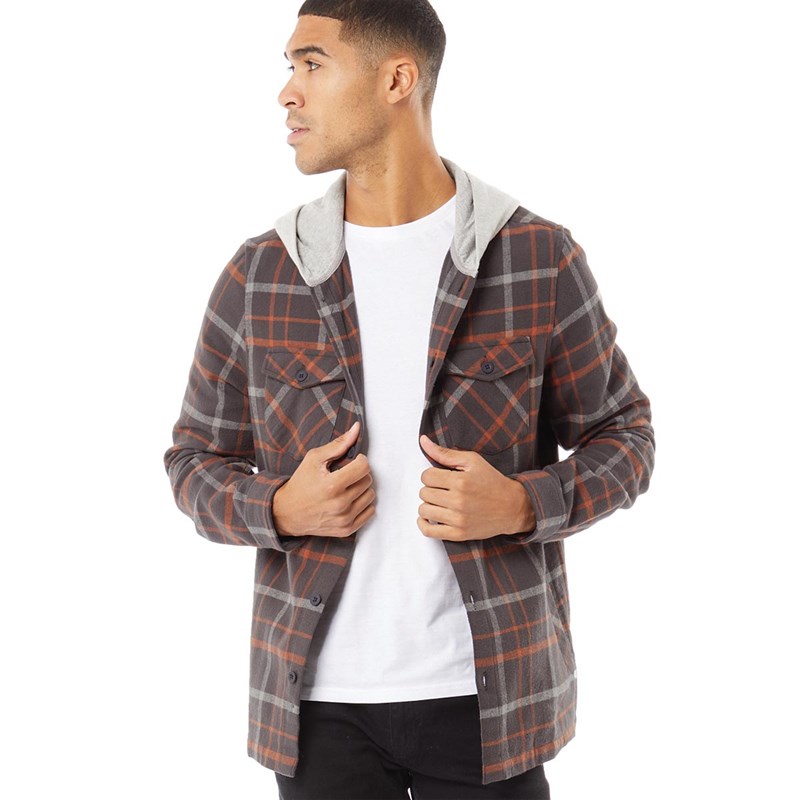 Buy Fluid Mens Heavy Flannel Hooded Shirt Charcoal Multi