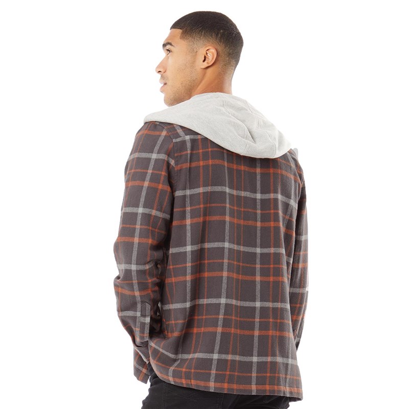 Buy Fluid Mens Heavy Flannel Hooded Shirt Charcoal Multi