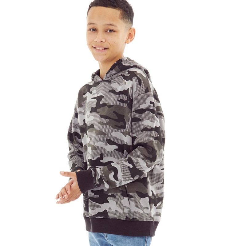 Fluid Jungen Camo Print Kapuzenpullover Grau Tarnfarbe
