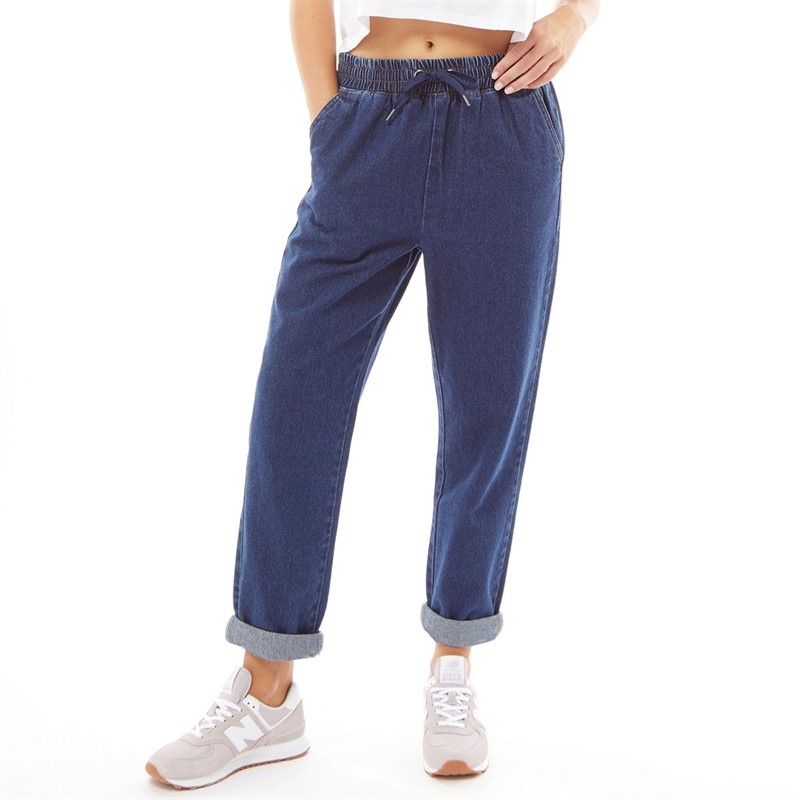 Buy Fluid Womens Elasticated Waist Roll Up Jeans Dark Wash