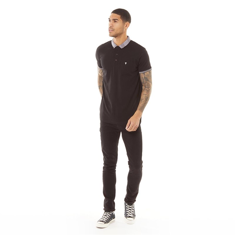 Buy Fluid Mens Jacquard Trim Polo Shirt Black