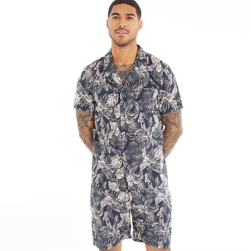 Buy Fluid Mens Shirt And Shorts Set Navy/Stone