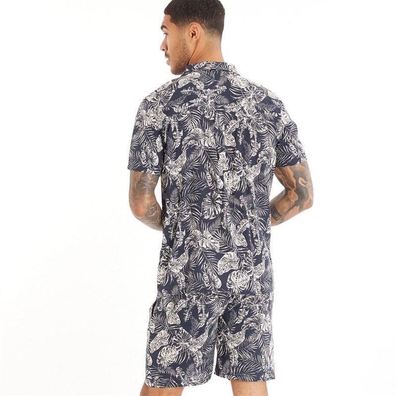 Buy Fluid Mens Shirt And Shorts Set Navy/Stone