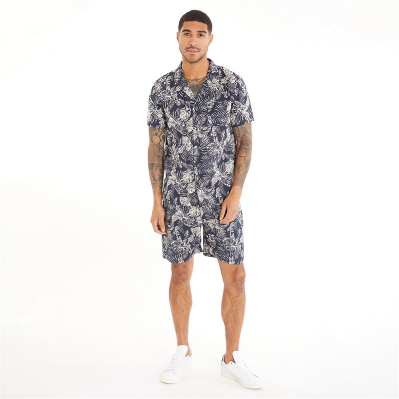 Buy Fluid Mens Shirt And Shorts Set Navy/Stone
