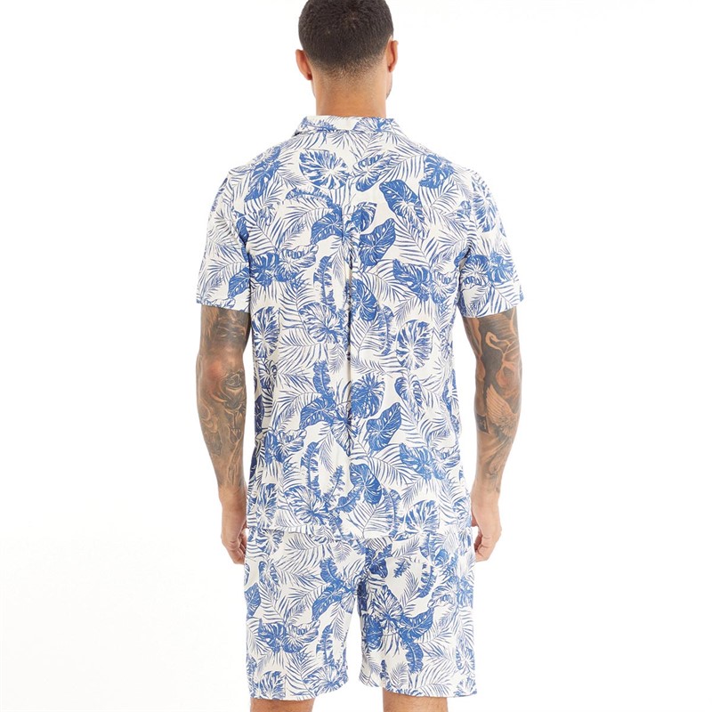 Buy Fluid Mens Shirt And Shorts Set Ecru/Light Navy