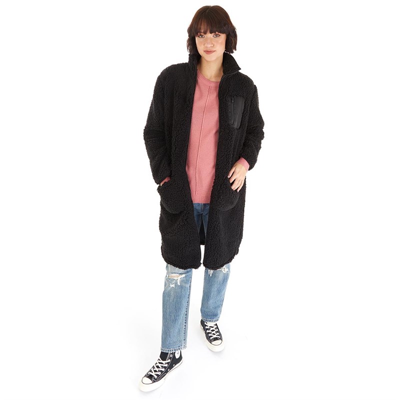 Buy Fluid Womens Longline Fleece ZipThrough Jacket Black