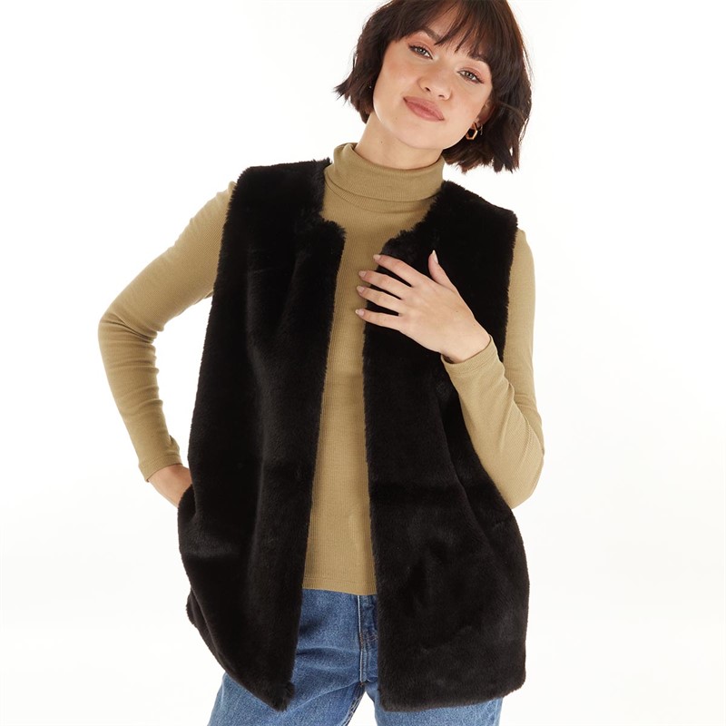 Buy Fluid Womens Faux Fur Gilet Black