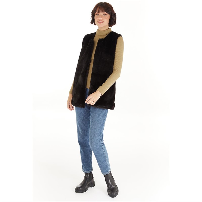 Buy Fluid Womens Faux Fur Gilet Black