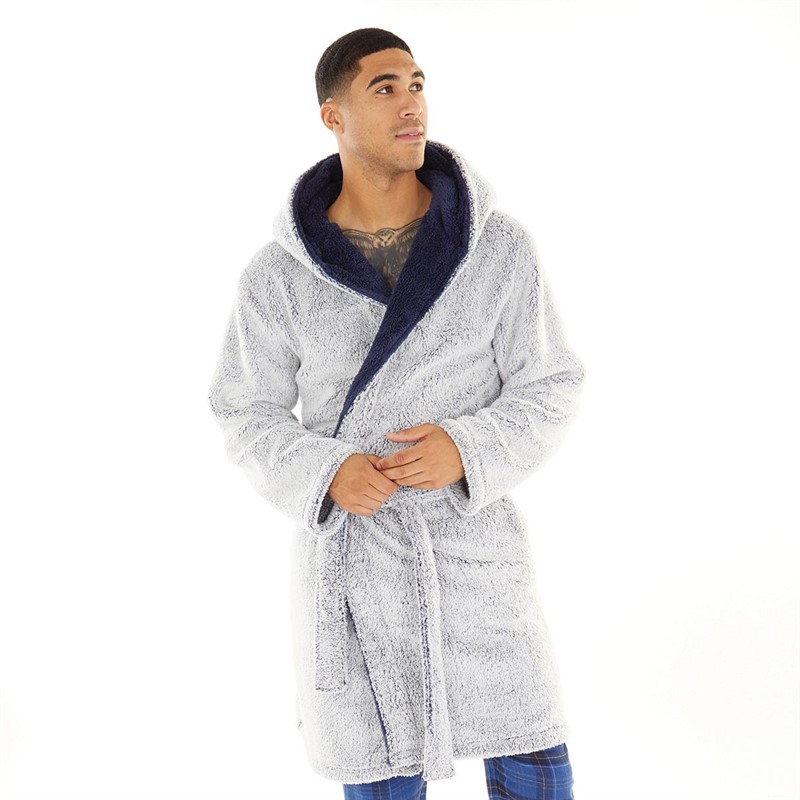 Buy Fluid Mens Frosted Hooded Robe Navy/Winter White