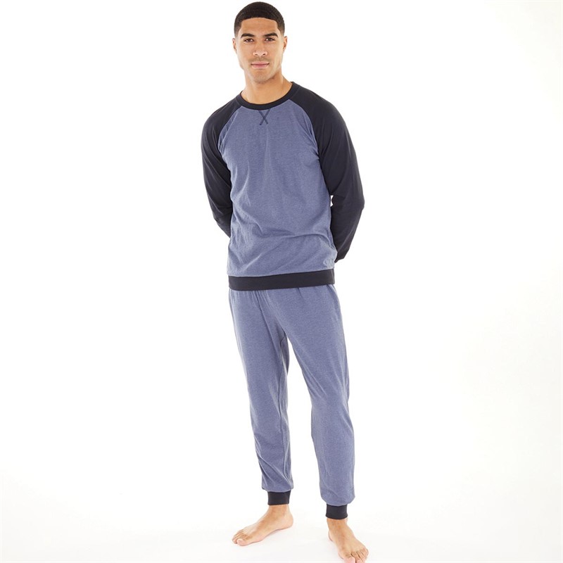 Buy Fluid Mens Pyjama Set Blue Marl/Navy