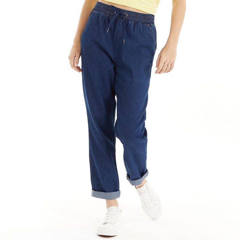 Buy Fluid Womens Elasticated Waist Roll Up Jeans Dark Wash