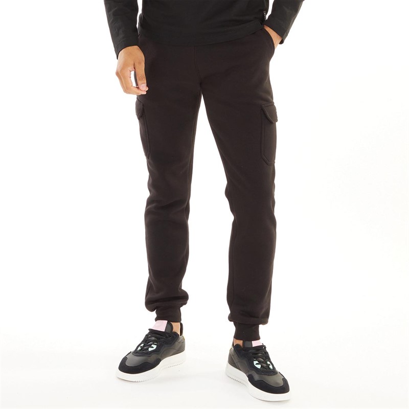 Buy Fluid Mens Fleece Cargo Joggers Black