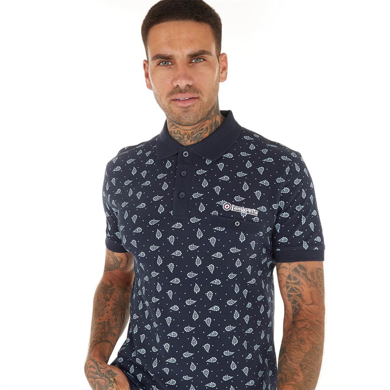 Buy Lambretta Mens Paisley Polo Navy/Sky