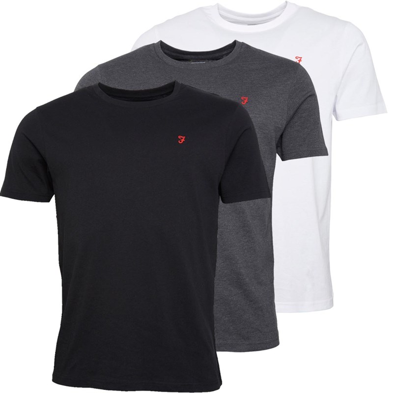 Buy FARAH Mens Colney Three Pack Lounge TShirts Black/White/Charcoal Marl