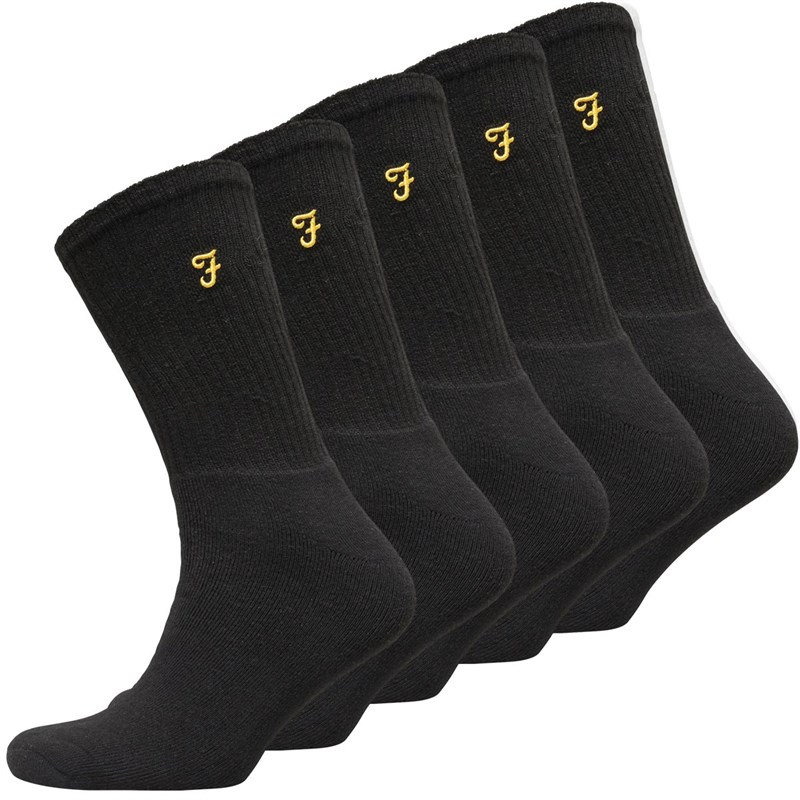 Buy Farah Mens Tommley Five Pack Crew Socks Black