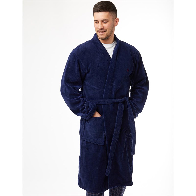 Buy FARAH Mens Coral Fleece Robe Navy