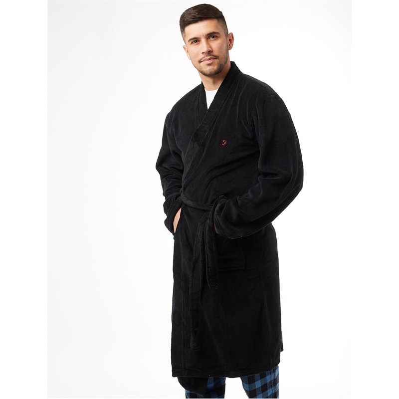Buy FARAH Mens Coral Fleece Robe Black