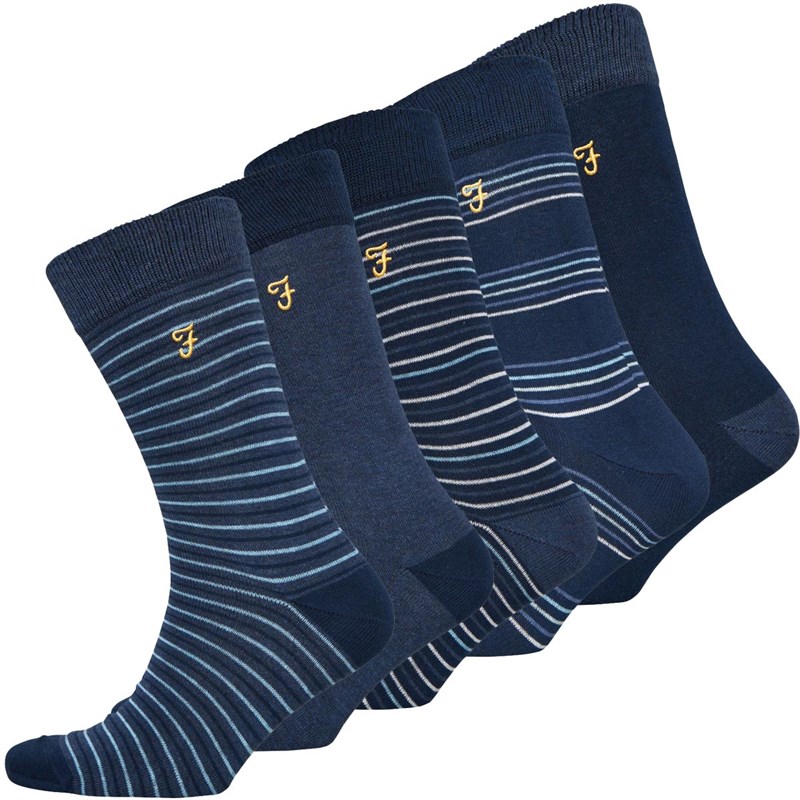 Buy Farah Mens Romiley Five Pack Dress Socks Navy/Denim Marl