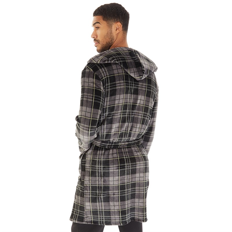 Buy Farah Mens Linbi Hooded Fleece Dressing Gown Black/Charcoal/Khaki