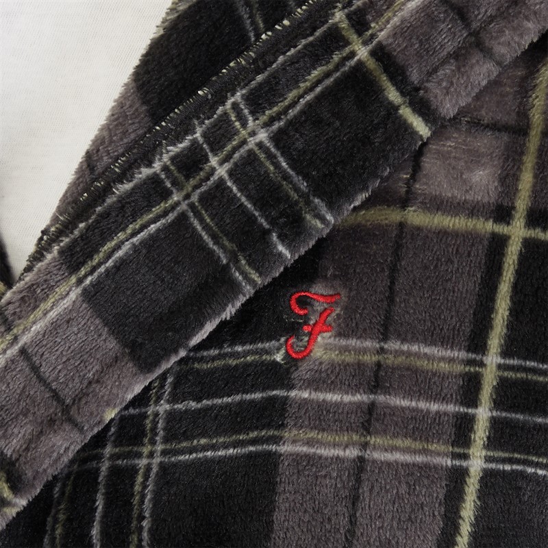 Buy Farah Mens Linbi Hooded Fleece Dressing Gown Black/Charcoal/Khaki