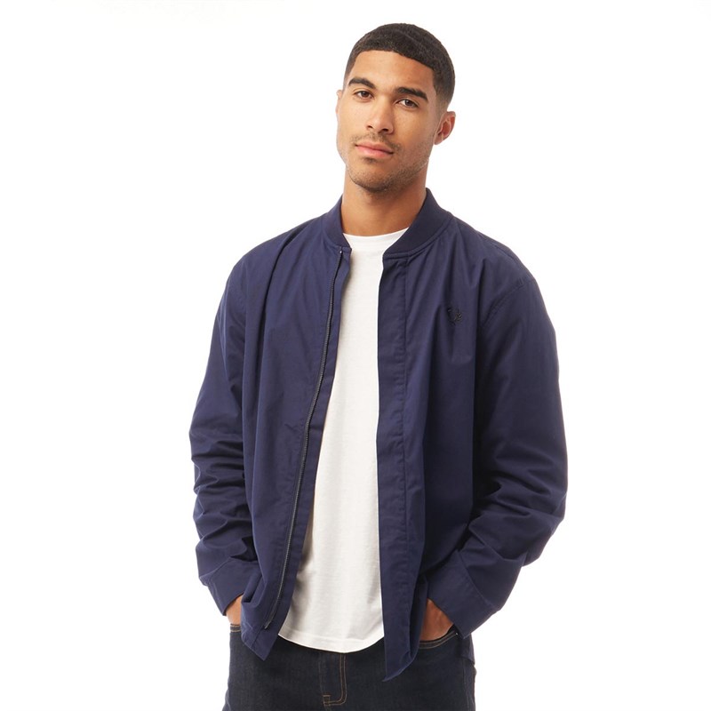 Buy Fred Perry Mens Bomber Collar Zip Through Long Sleeve Shirt Carbon Blue