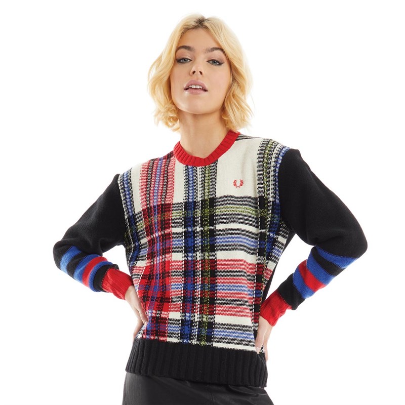 Buy Fred Perry Womens Reverse Tartan Jumper Black