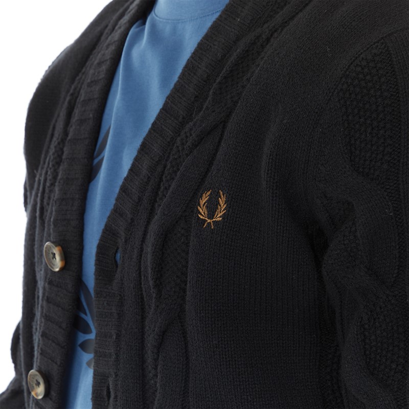 Buy Fred Perry Mens Cable Knit Cardigan Black