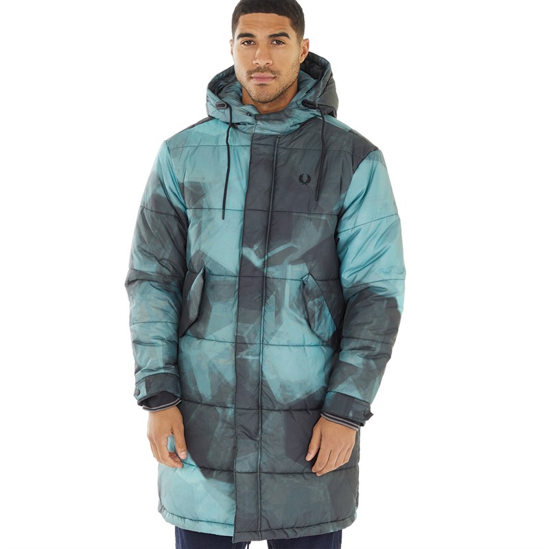 Buy Fred Perry Mens Camouflage Quilted Parka Shaded Navy