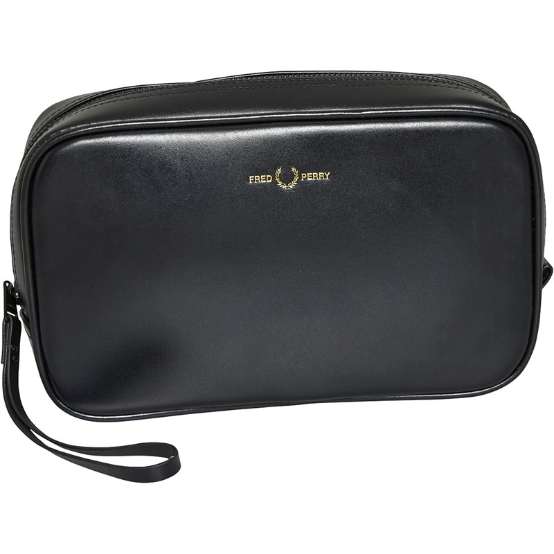 Buy Fred Perry Mens Leather Washbag Black