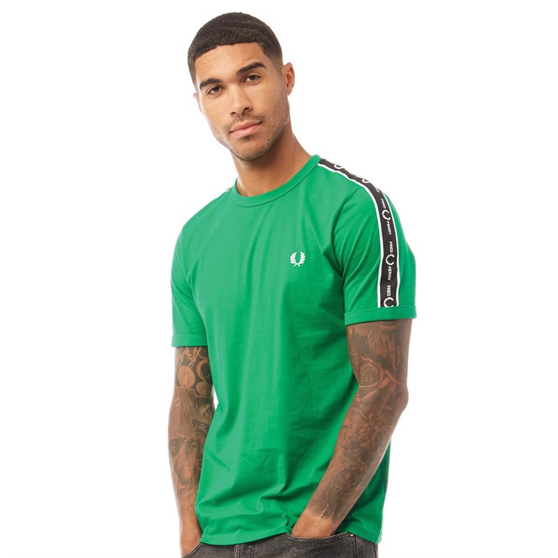 Buy Fred Perry Mens Taped Shoulder TShirt Electric Green