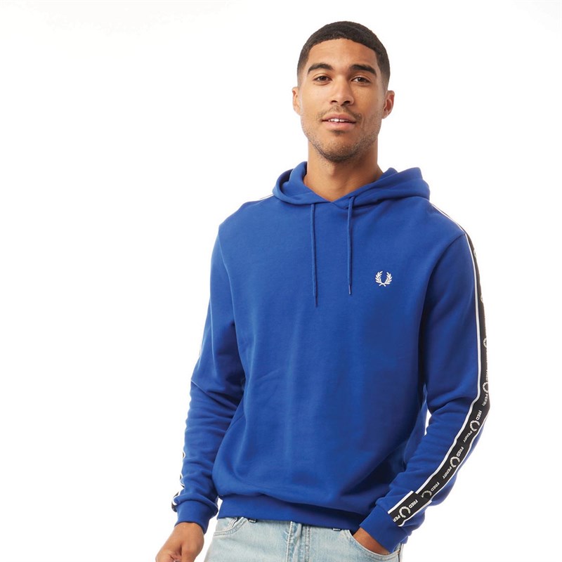 Buy Fred Perry Mens Taped Sleeve Hooded Sweatshirt Bright Regal