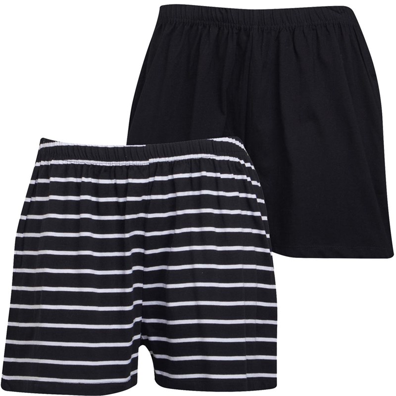 Buy Board Angels Womens Yarn Dyed Stripe/Plain Two Pack Jersey Shorts Black/White
