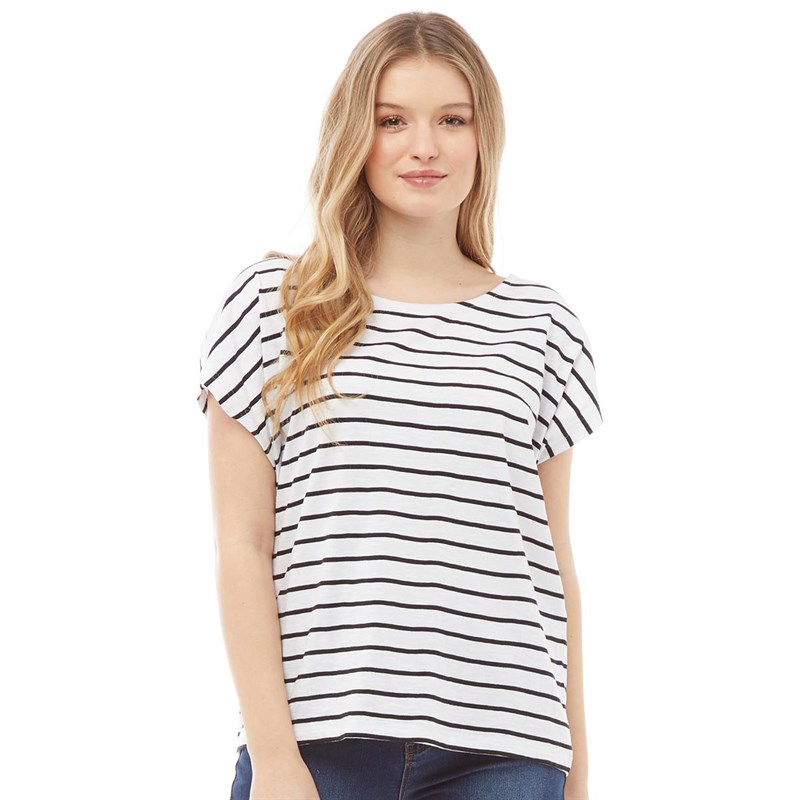 Buy Board Angels Womens Yarn Dyed Striped Jersey Top White/Black