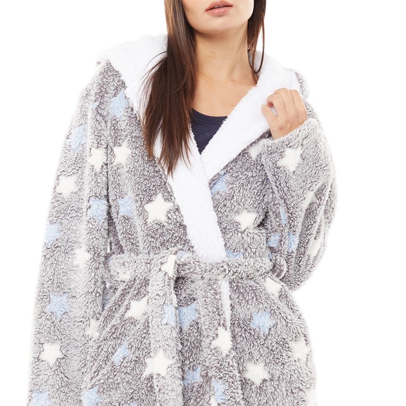 Board Angels Robes de Chambre Star Frosted Wellsoft Robe Femme Gris