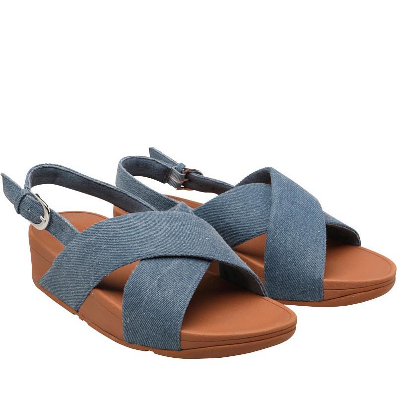 Buy FitFlop Womens Lulu Cross Back Strap Sandals Blue Shimmer Denim