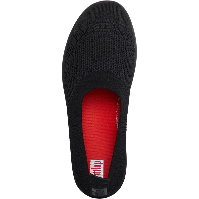 Buy FitFlop Womens Uberknit SlipOn Ballerina Shoes All Black