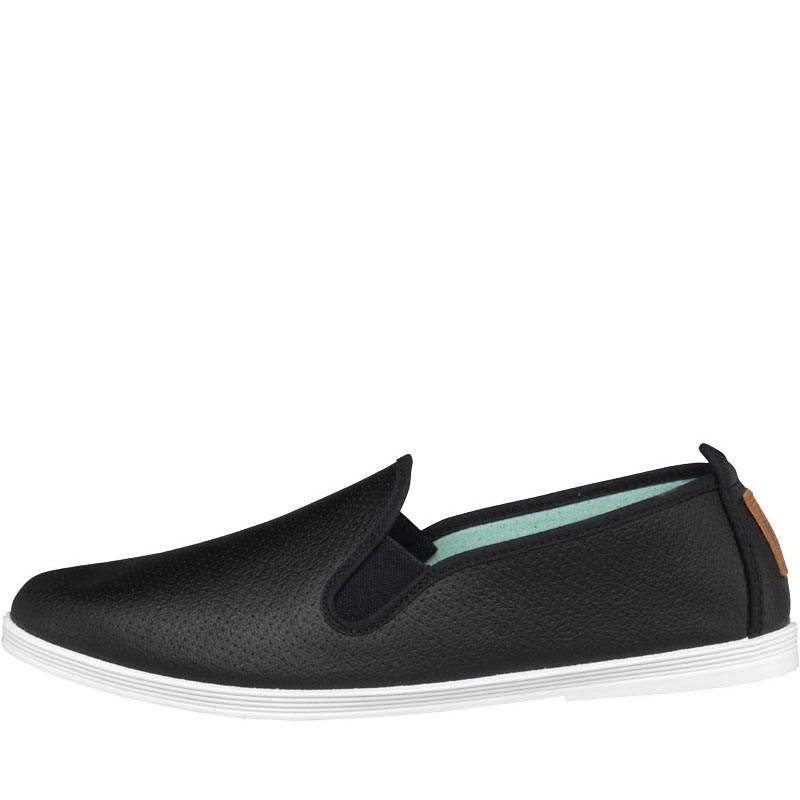 Buy FLOSSY Mens Torrox Black Perforated Leather Slip On Plimsolls Black