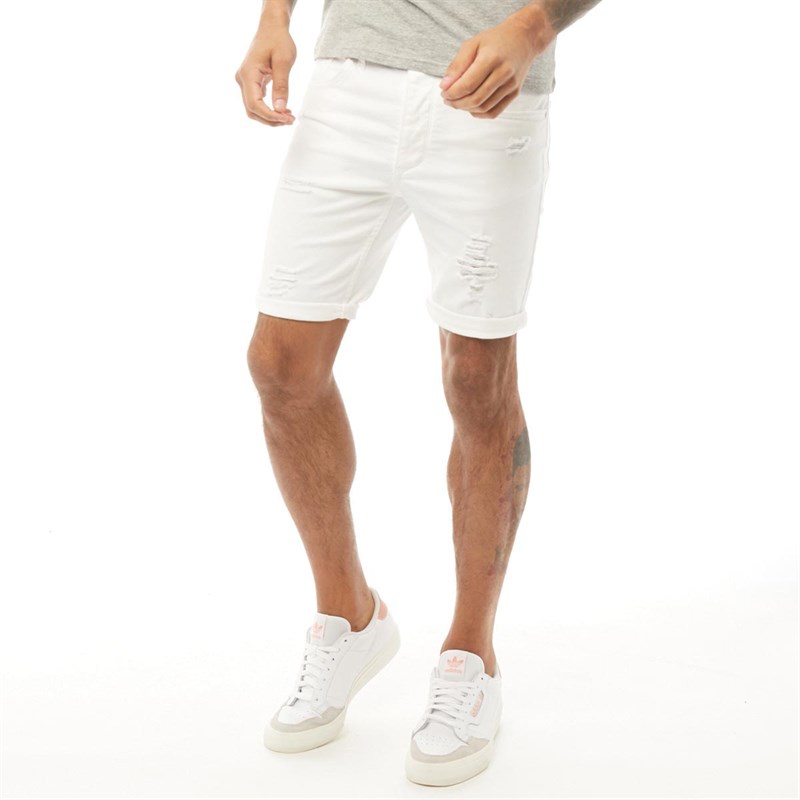 Buy Gym King Mens Skinny Denim Distressed Shorts White