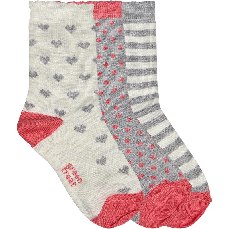 Buy Green Treat Girls Three Pack Socks Hearts/Stripes
