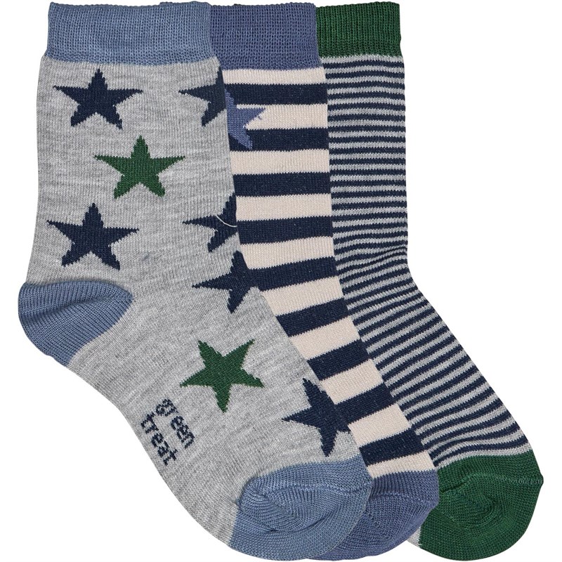 Buy Green Treat Boys Three Pack Socks Stars/Stripes