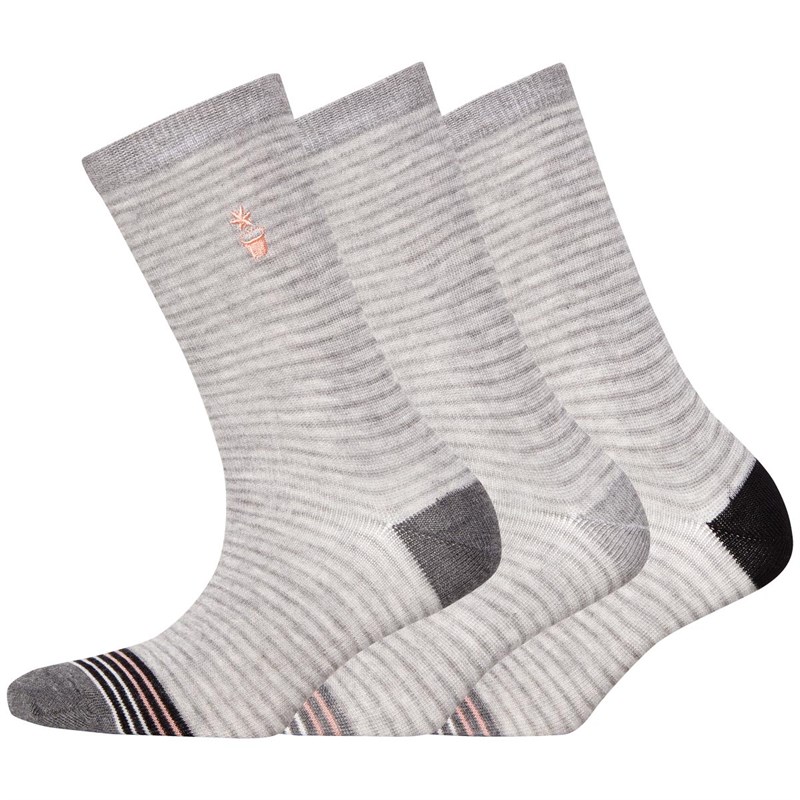 Buy Green Treat Womens Three Pack Ankle Socks Feeder Stripe Grey