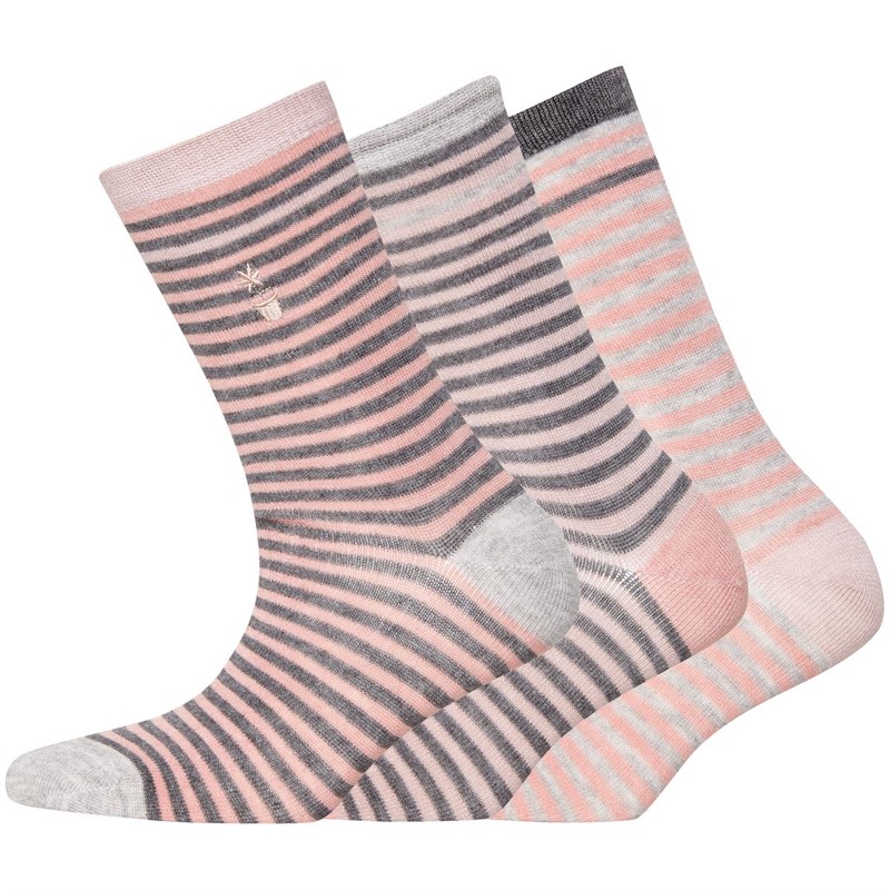 Buy Green Treat Womens Three Pack Ankle Socks Stripe Grey Pink