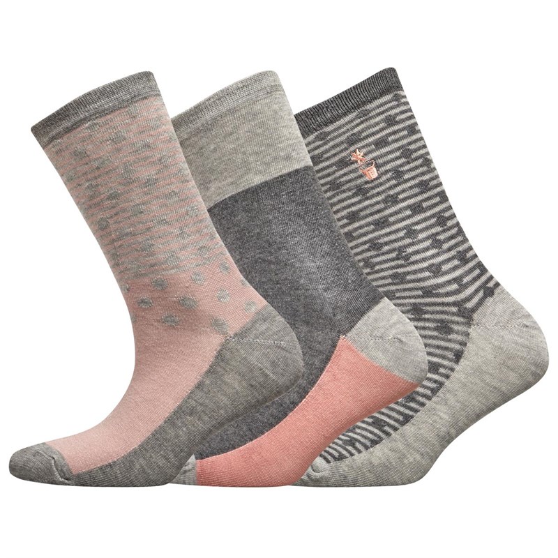 Buy Green Treat Womens Three Pack Ankle Socks Stripe Spot Grey