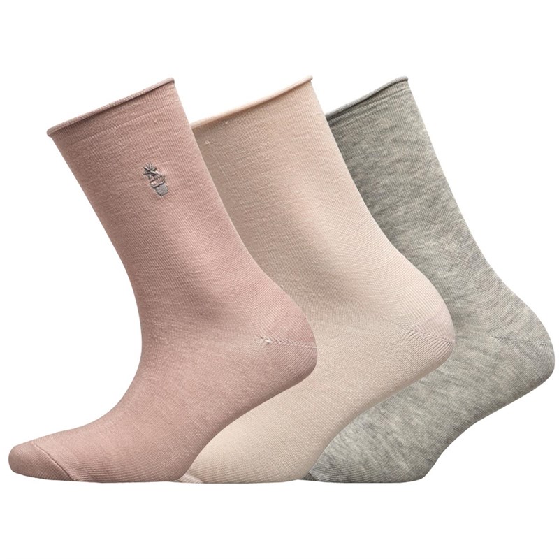 Buy Green Treat Womens Three Pack Roll Top Ankle Socks Blush