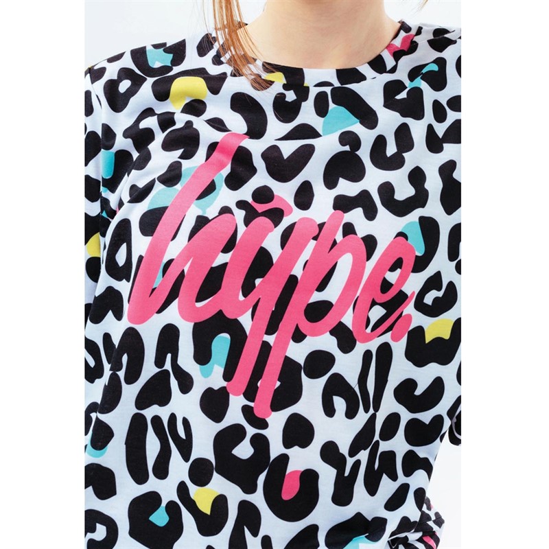 Buy Hype Girls Script Long Dished Hem TShirt Multi Leopard