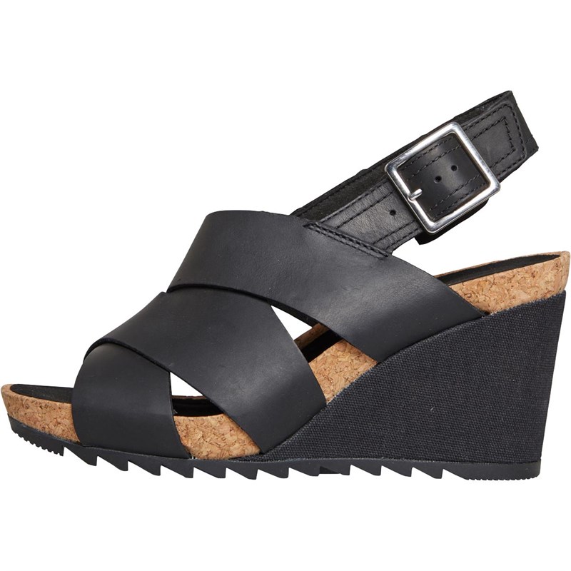Buy Clarks Womens Flex Sand Wedge Sandals Black Leather