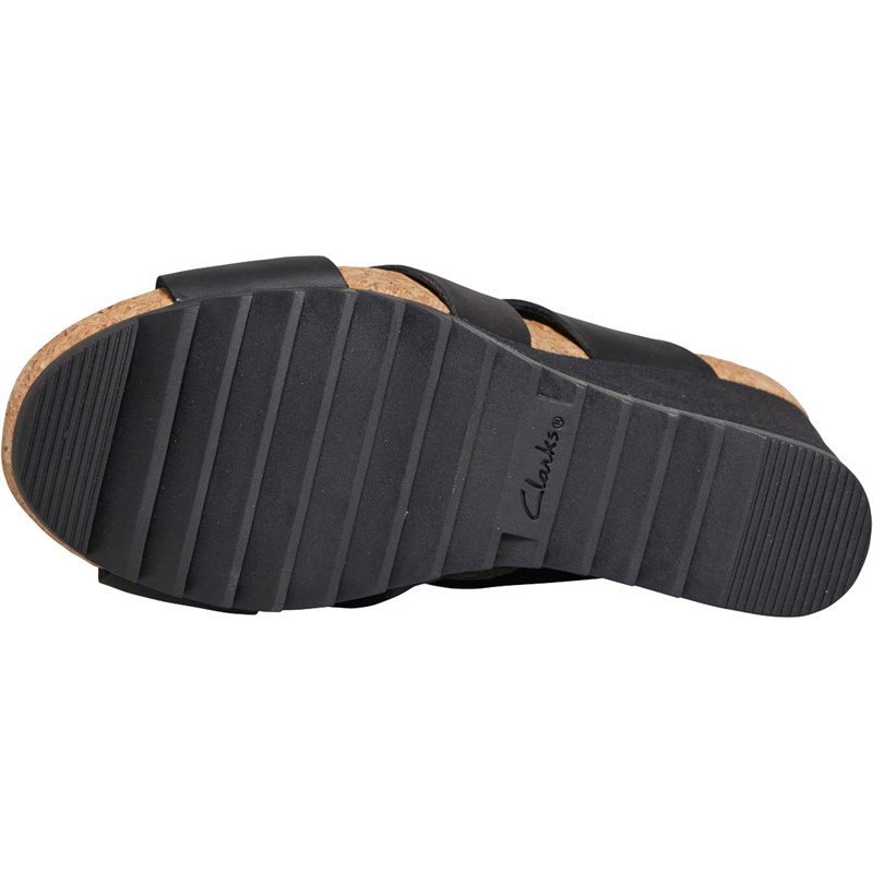 Buy Clarks Womens Flex Sand Wedge Sandals Black Leather