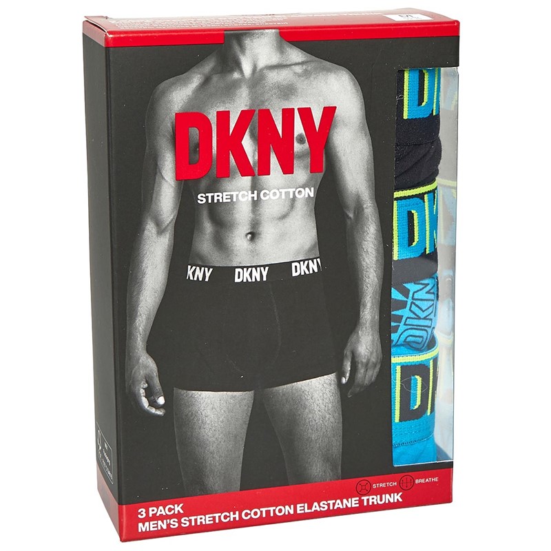 Buy DKNY Mens Wood River Three Pack Trunks Black/Print/Atomic Bue