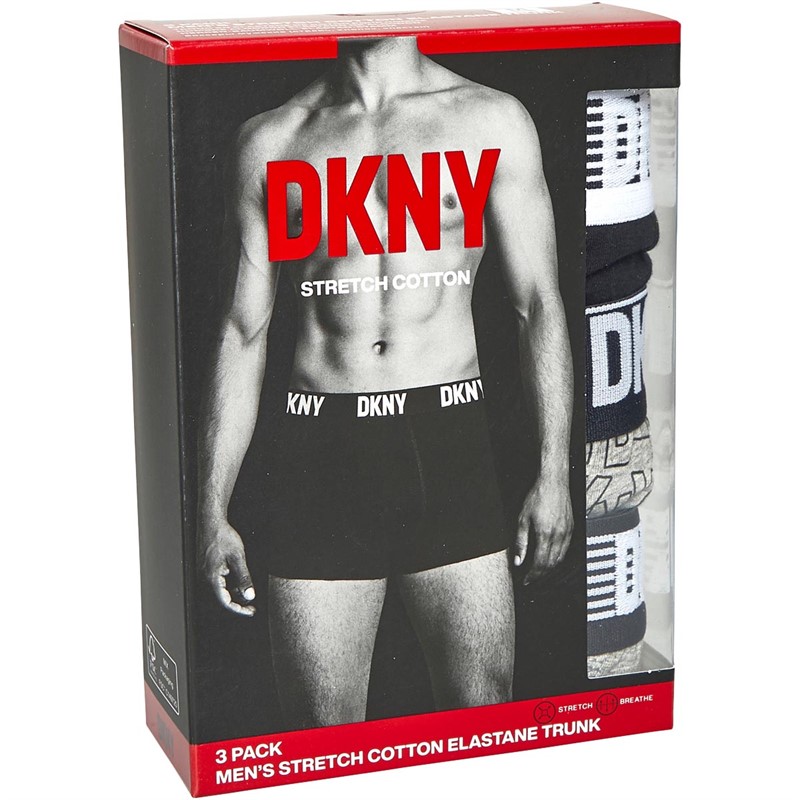 Buy DKNY Mens Geneva Three Pack Trunks Black/Grey Print/Grey Marl