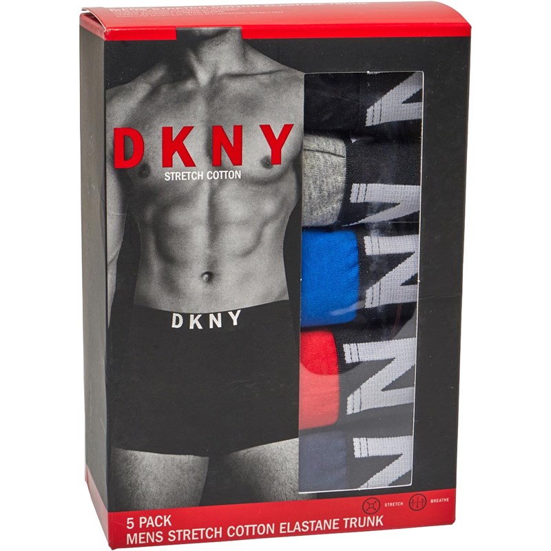 Buy DKNY Mens Walpi Five Pack Trunks Black/Grey/Blue/Red